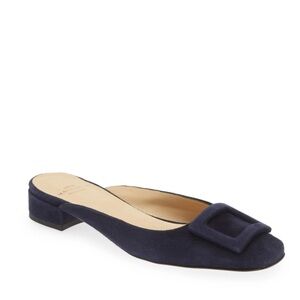 ANN MASHBURN Buckle Mule in Navy Suede | size 39.5